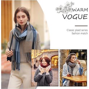 Sjaal geruit voor dames winter sjaal Pashmina warme stola met katoen franjes sjaals kasjmier sjaal voor vrouwen shawls wraps, Blauw.