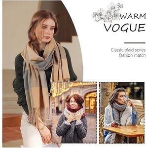 Sjaal geruit voor dames winter sjaal Pashmina warme stola met katoen franjes sjaals kasjmier sjaal voor vrouwen shawls wraps, Geel.