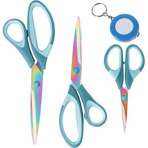 Schaar, titanium lemmet soft-grip schaar, set van 3 schaar voor kantoor, huis, school en kleermaker. (blauw)
