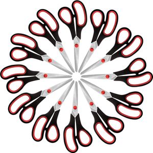 Scharen Grootverpakking (12 Pak) – 21 cm Totale Lengte – Scherpe Roestvrij Stalen Bladen – Zachte Comfort Grip Handvatten – Voor Kantoor en Thuis – Multifunctionele Hobby Schaar