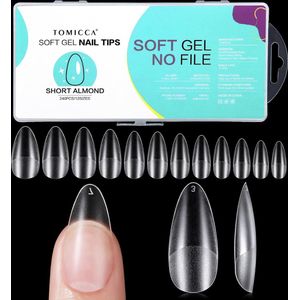 Korte Amandel Nageltips-240 Stuks Full Cover Zachte Gel Tips Nageltips Amandel Korte Nageltips Kunstnagels Voor Nagelstudio'S En DIY Nail Art,12 Maten