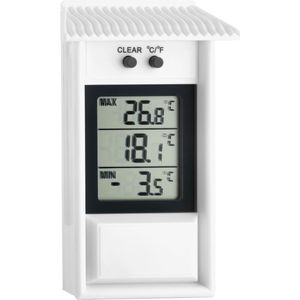 digitale Maxima-Minima thermometer, 30.1053, voor binnen en buiten, weergave van de actuele temperatuur, weersbestendig, maximum en minimum waarden, wit, (L) 81 x (B) 31 x (H) 132 mm