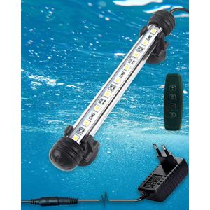 Aquarium Verlichting IP68 Waterdicht - Aquariumverlichting met handmatige schakelaar - Wit/blauw/wit en blauw licht, 10 niveaus helderheidsdimmer en 4H/8H/12H-timer (18cm Timer & Dimmer) [Energieklasse A]