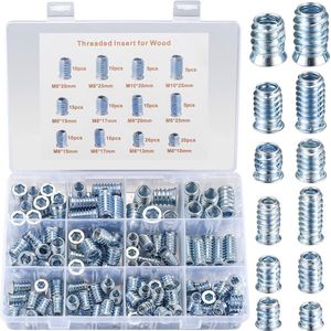 130-delige M6 M8 M10 Inzetmoeren, Metalen Inzetmoffen, Draadinzetstukken met Beschermende Rand, Draadmoeren, Zeskantmoeren met Schroeven, Uitermate Geschikt voor Hout