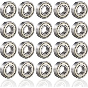 Kogellagers, 608zz, metaal, dubbel gecoat, miniatuur groefkogellagers, 8 x 22 x 7 mm, verpakt per 20 stuks
