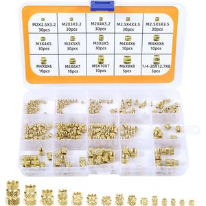 300 stuks M2 M3 M4 M5 M6 Kartelmoeren Met Binnendraad Messing Inzetstuk Met Schroefdraad Inzetmoeren, Threaded Inserts Inzetstukken Met Schroefdraad voor Kunststof 3D-printen Spuitgieten