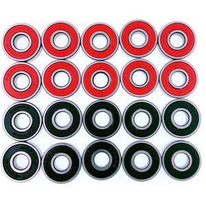 20 x waterdichte kogellagers 608 RS skateboard kogellagers ABEC 9 voor skateboard, longboard, rolschaatsen, rollers, inline skates, rood en zwart