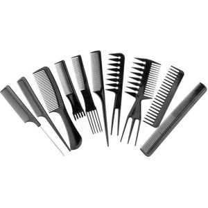 Haar kam,haarkammetjes zijkam | Zwarte Glans Collectie - Haarstyling en Verzorging | Toupeerkam | Grove & Fijne Tanden | Professionele Set van 10 Kammen