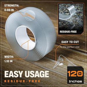 Nano Plakband Dubbelzijdig [3m] - Extra sterke dubbelzijdige tape - Wasbare silicone double sided tape transparant - Veelzijdige sterke dubbelzijdige nano magic tape