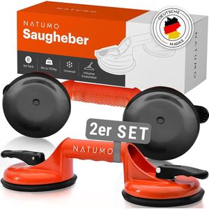 Zuiglifter [set van 2] - glazen zuiger met 100 kg draagkracht - vacuümheffer met ergonomische en antislip handgrepen voor tegels, meubels, glas, laminaat, vinyl en terrasplaten [oranje]