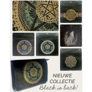 Crossbody leren tas zwart Pentagram Aqua goud | BellaMagio | verwisselbaar front | Heksentas