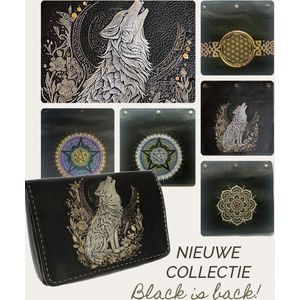 Crossbody leren tas zwart Wolf goud/zilver| BellaMagio | verwisselbaar front | Heksentas