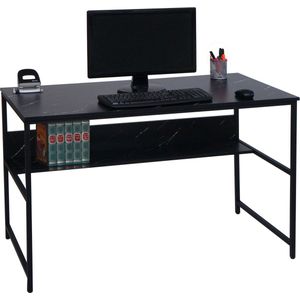 Cosmo Casa Bureau met legplank - Extra Opbergruimte - Vloerbeschermers - MDF - Metaal - 120x60cm - Marmerlook - Zwart