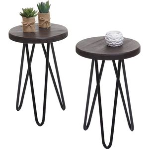 Cosmo Casa Bijzettafel - Set van 2 - Hout - Industrieel - Donkerbruin - 40x25x25 cm