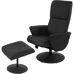 Cosmo Casa Relaxfauteuil - Met Kruk - Kunstleer - Zwart - 114x75 cm