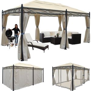 Cosmo Casa Pergola Cadiz - Paviljoen - stabiel 7 cm frame 5x3m - Crème met zijwand - Muskietennet