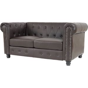 Cosmo Casa Luxe 2-zits loungebank Chesterfield van imitatieleer met ronde poten- Bruin- 160 cm.