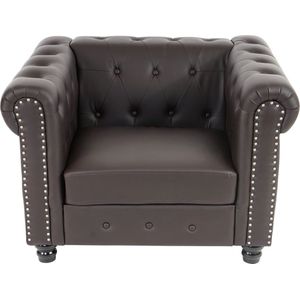 Cosmo Casa Luxe fauteuil lounge stoel ontspanningsstoel Chesterfield kunstleer - Ronde poten- Bruin met voetenbank