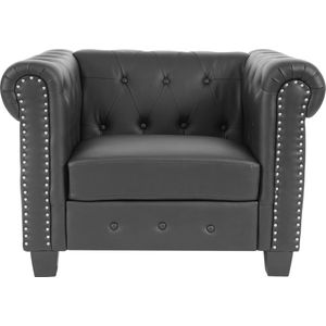 Cosmo Casa Luxe fauteuil lounge stoel ontspanningsstoel Chesterfield kunstleer - Vierkante voet - Zwart