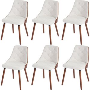 Cosmo Casa 6-delige set eetkamerstoelen - Bezoekersstoel keukenstoel- Notenhout-Look gebogen hout - Kunstleer wit