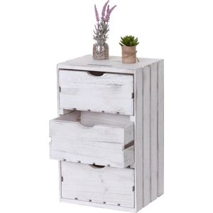 Cosmo Casa Ladekast - Houten ladekast- Verweerde vintage uitstraling met 3 laden 53x32x26 cm - Wit