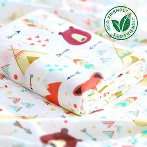 Triplepack 3x BoefieBoef Indianen Beesten Grote XL Hydrofiele Doek Baby - Duurzaam Eco Bamboe - Kerst en KraamCadeau - Swaddle, Inbakerdoek, Hydrofiele Luier & Babydeken - Wit Gekleurd Vos Beer Oranje