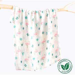 Triplepack 3x BoefieBoef Cactus Flamingo Grote XL Hydrofiele Doek Baby - Duurzaam Eco Bamboe - Kerst en KraamCadeau - Swaddle, Inbakerdoek, Hydrofiele Luier & Babydeken - Wit Groen Roze Plant Bladeren
