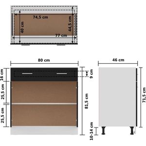 Onderkast met Lade Keukenkast Opbergkast Kast Keuken Opslagkast Onderkasten Kastje Kasten Opbergkasten Meubel Opbergmeubel Spaanplaat Zwart