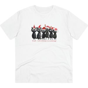 T Shirt Dames Heren - Kerstmis Komt Eraan - Met Grappige Katten Illustratie Print - Wit - XS