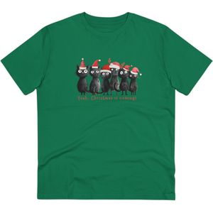 T Shirt Dames Heren - Kerstmis Komt Eraan - Met Grappige Katten Illustratie Print - Groen - S