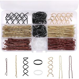 356 Stuks - Haarspelden Set - U-Haarspelden en Elastiekjes in Zwart en Goud - Inclusief Opslagdoos