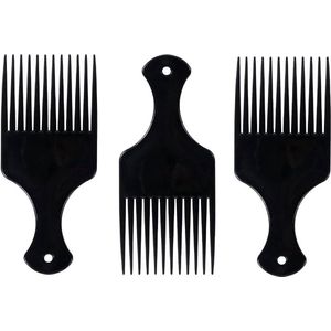 3 Stuks -Afro Haarkam - Afro Kam - Hittebestendige Plastic Haarkam met Wijde Tanden - Comfortabel Handvat - Voor Natuurlijke Krullen - Draagbaar en Duurzaam - Zwart