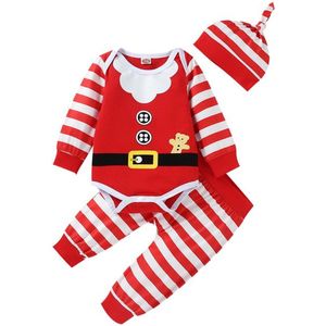 Baby Kerstoutfit Set - Romper, Broek & Muts - Feestelijke Babykleding - Comfortabele Katoenmix - Maat 90 - 6 Tot 12 Maanden