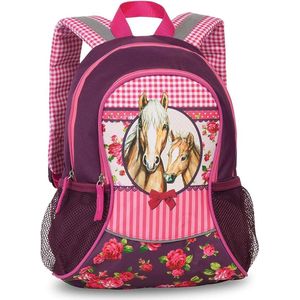 Paarden rugzak - Roze/paars/rood - 2 grote vakken - Schooltas, rugtas paard voor kinderen - 35 x 27 x 15 - Meisjes