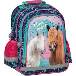 Paard rugtas voor tieners - 3 grote vakken - Paarden pony school kinderrugzak roze/blauw - 38 x 28 x 18 - Kinderen, meisjes