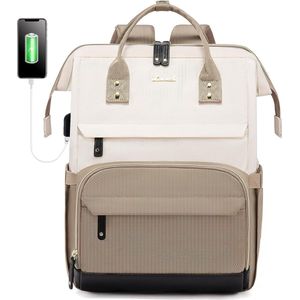 Laptop rugzak 17.3 inch - Beige - USB-oplaadpoort - Rugtas voor volwassenen en tieners - Waterdichte laptoptas
