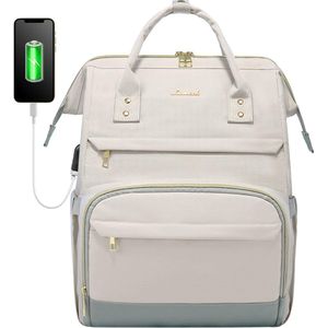 Laptoptas 17 inch - Beige - USB-oplaadpoort - 32 x 15 x 43 - Rugzak voor dames - Waterdichte rugtas - Voor werk, kantoor, school, reizen