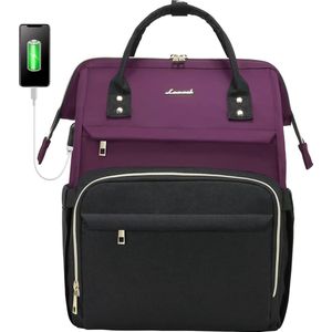 Laptoptas 15.6 inch - Paars/zwart - Rugzak voor laptops - 41 x 30 x 15 cm - Rugtas voor school, werk, kantoor, reizen