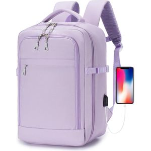 Laptop tas paars/lila 40x20x25 Reisrugzak met USB-oplaadpoort voor Laptop 15.6 inch handbagage rugzak, vliegtuig, reistas