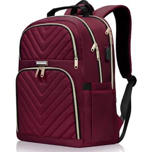 Kuosdaz Rugzak voor dames, 156 inch, schoolrugzak, meisjes, tieners, met USBoplaadpoort, laptoprugzak, stijlvolle dagrugzak, waterdicht, voor school, universiteit, reizen, werk, bordeaurood