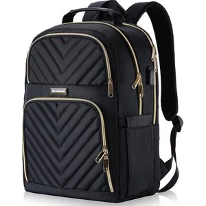 Kuosdaz Rugzak voor dames, 156 inch, schoolrugzak, meisjes, tieners, met USBoplaadpoort, laptoprugzak, stijlvolle dagrugzak, waterdicht, voor school, universiteit, reizen, werk, zwart