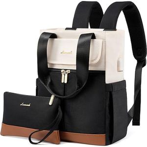Kleine rugzak 2-delig - Zwart/beige/bruin - USB-oplaadpoort - 2 stuks - Rugtas voor dames - School, werk, kantoor, reizen