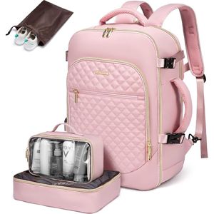 LOVEVOOK Handbagage vliegtuig, reisrugzak voor dames, groot, 40 liter, reisrugzak met schoenenvak, laptoprugzak 17,3 inch met laptopvak, business, waterdicht, voor reizen, weekendwerk