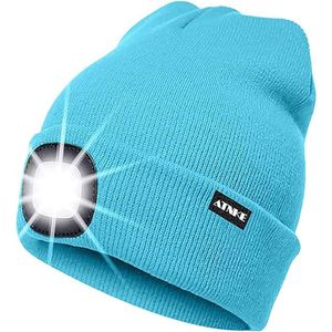 Muts met LED verlichting - Beanie Lichtblauw - USB-oplaadbaar - 4 helder licht LED lampen - 3 standen - One-size - Unisex - Waterdicht - Black Friday 2023 - Kerstcadeau