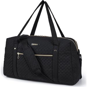 Grote weekendtas voor dames - Zwart - Met 15.6 inch laptop vak - 49 x 29 x 21 cm - Reistas, handbagage, schoudertas met schouderriem - Gouden details