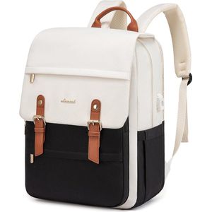 Laptoptas 15.6 inch - Zwart/beige - Reistas - Handbagage rugzak met USB-oplaadpoort - 31 x 17 x 44 cm - Antidiefstal tas - Laptoprugzak - Waterdicht - Duurzaam - Rugtas voor dames - 20 vakken