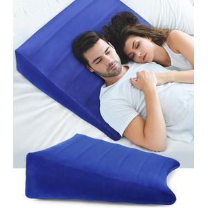 Wigkussen voor bed, refluxkussen, anti-snurk, orthopedische rugleuning, leeskussen, opblaasbare bedwig, driehoekig kussen voor comfortabel slapen, reizen, pijnverlichting (blauw)