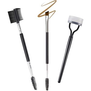 3 STKS - 1 wimper separator Comb+ 1 Dubbelzijdige schuine wenkbrauwborstel Spoolie Brush + 1 3-Head Wimper Brush Shaper Kam, Professionele Make-up Grooming Brush met verschillende borstels voor het