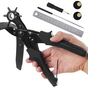 Revolvertang Volledige Set, Revolvertangen voor Zwaar Gebruik, Meerdere Maten Gaatjestang met 2 Ponsplaten & Liniaal, Gaten Maken in Horlogeband, Riemen, Kaarten, Rubber (Zwart)