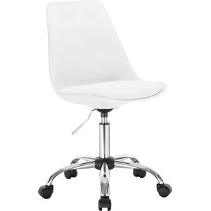 1 Bureaustoel Wit in Kunstleer, 360 ° draaibare bureaukruk Krukje op wieltjes in hoogte verstelbaar